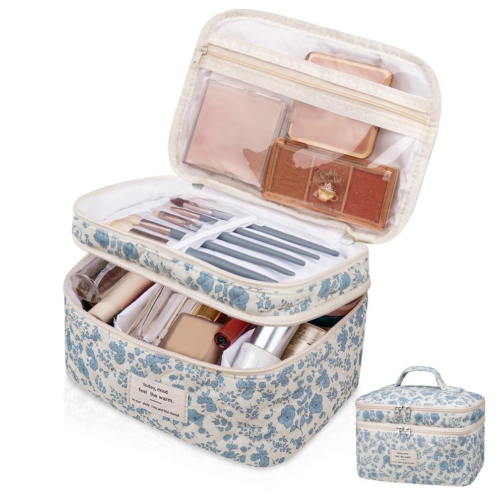Makeup Bag, Large Cosmetic Bag For Women Girls, Cute Quilted Makeup Bags,😺